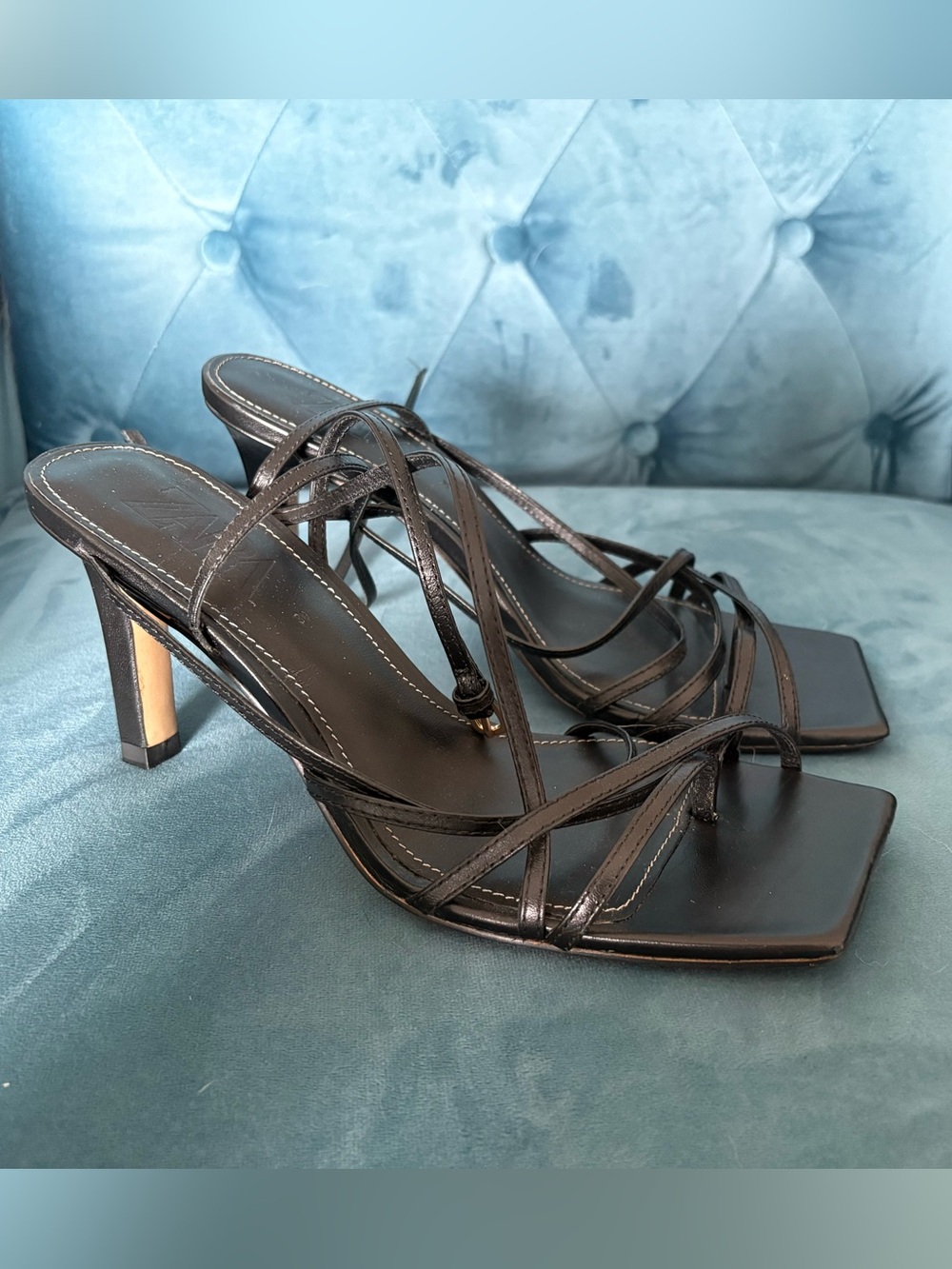 Zara Black Strappy Square-Toe Women's Heeled Sandals size 39